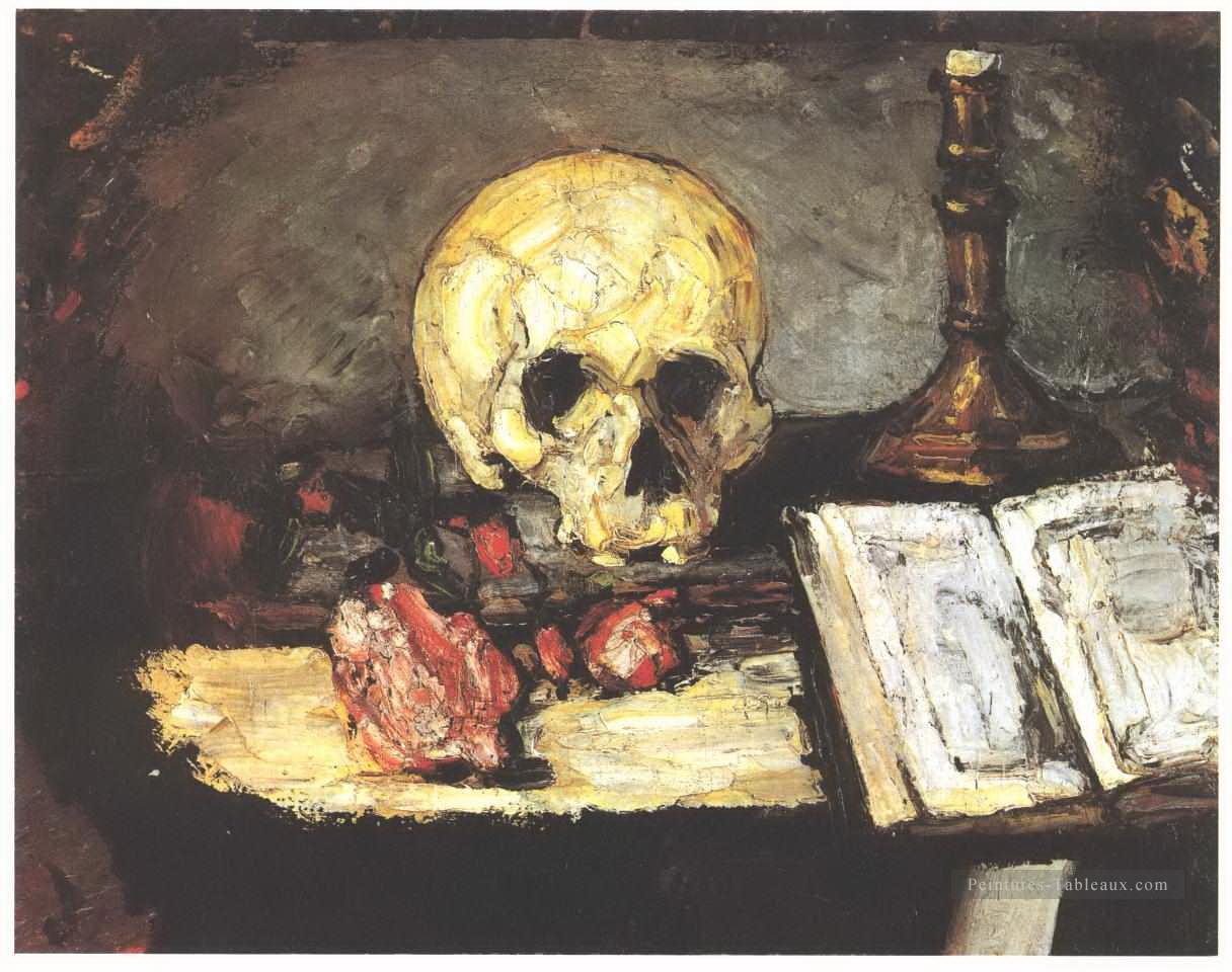 Nature morte avec bougie de crâne et livre Paul Cézanne Peintures à l'huile
